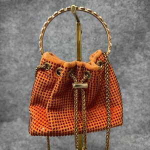 Rhinestone Mini Bucket Bag Crystal Handbag Tassel Evening Metal Ring Shoulder